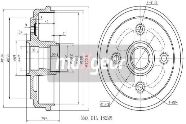 Maxgear 19-1041 Rear brake drum 191041: Buy near me in Poland at 2407.PL - Good price!