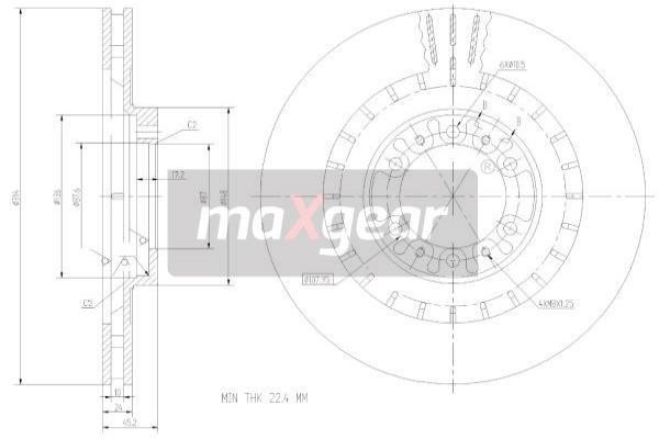 Maxgear 192446 Front brake disc ventilated 192446: Buy near me in Poland at 2407.PL - Good price!
