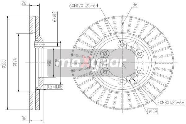 Maxgear 192649 Front brake disc ventilated 192649: Buy near me at 2407.PL in Poland at an Affordable price!