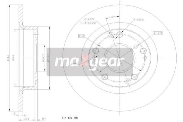 Maxgear 19-1854 Rear brake disc, non-ventilated 191854: Buy near me at 2407.PL in Poland at an Affordable price!