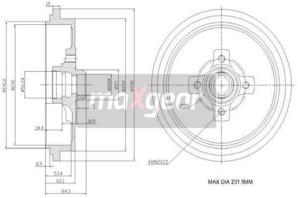 Maxgear 19-0835 Rear brake drum 190835: Buy near me in Poland at 2407.PL - Good price!