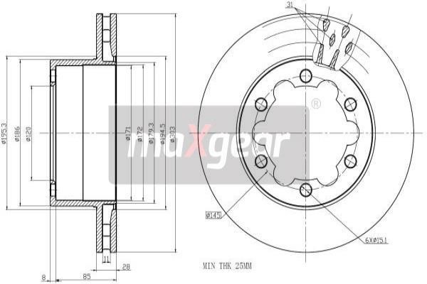 Maxgear 19-1051MAX Rear ventilated brake disc 191051MAX: Buy near me in Poland at 2407.PL - Good price!
