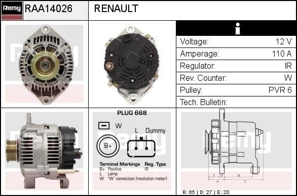 Remy RAA14026 Alternator RAA14026: Buy near me in Poland at 2407.PL - Good price!