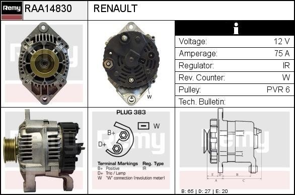 Remy RAA14830 Генератор RAA14830: Отличная цена - Купить в Польше на 2407.PL!