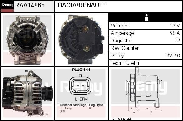 Remy RAA14865 Alternator RAA14865: Buy near me in Poland at 2407.PL - Good price!