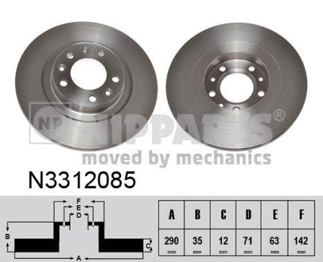 Nipparts N3312085 Rear brake disc, non-ventilated N3312085: Buy near me in Poland at 2407.PL - Good price!