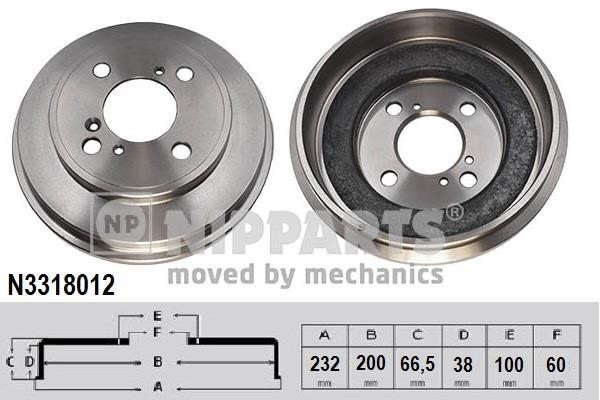 Nipparts N3318012 Rear brake drum N3318012: Buy near me at 2407.PL in Poland at an Affordable price!