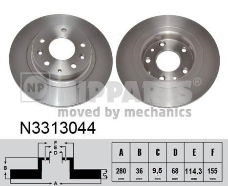 Nipparts N3313044 Rear brake disc, non-ventilated N3313044: Buy near me in Poland at 2407.PL - Good price!