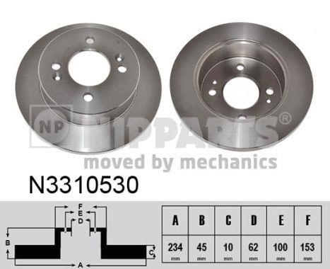 Nipparts N3310530 Rear brake disc, non-ventilated N3310530: Buy near me in Poland at 2407.PL - Good price!