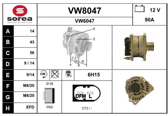 SNRA VW8047 Alternator VW8047: Buy near me in Poland at 2407.PL - Good price!