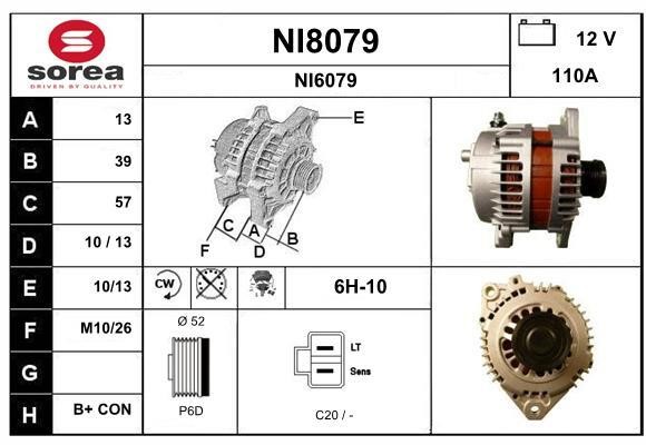 SNRA NI8079 Alternator NI8079: Buy near me in Poland at 2407.PL - Good price!