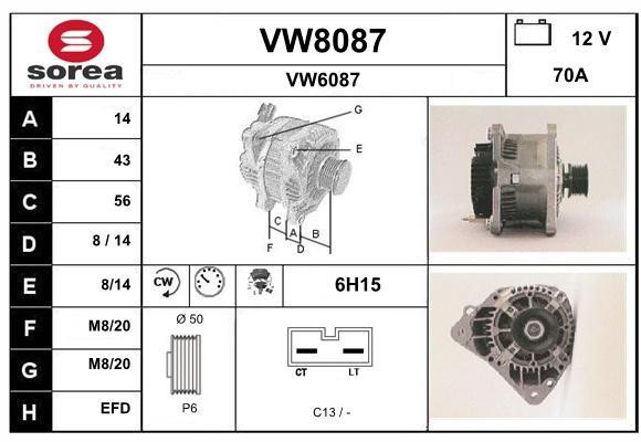 SNRA VW8087 Alternator VW8087: Buy near me in Poland at 2407.PL - Good price!