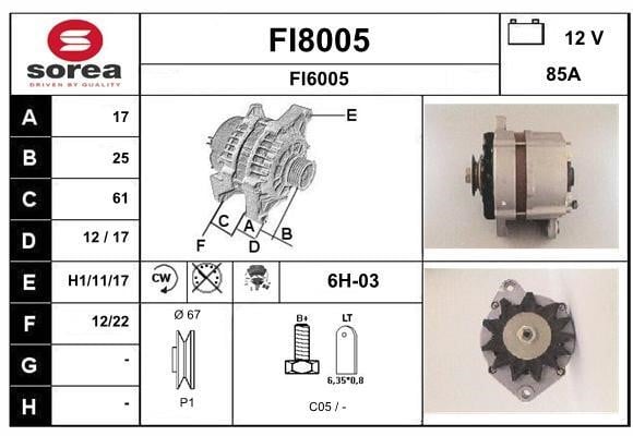 SNRA FI8005 Alternator FI8005: Buy near me in Poland at 2407.PL - Good price!