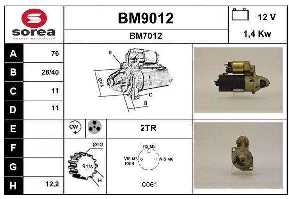 SNRA BM9012 Стартер BM9012: Отличная цена - Купить в Польше на 2407.PL!