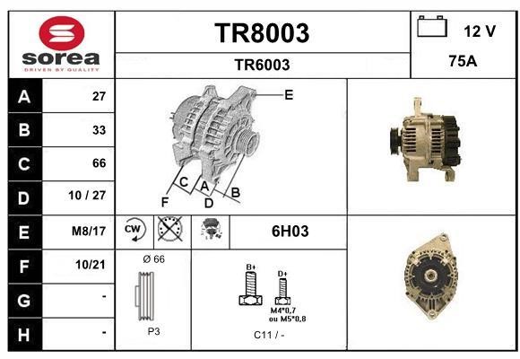 SNRA TR8003 Alternator TR8003: Buy near me in Poland at 2407.PL - Good price!