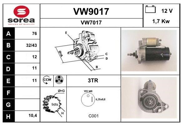 SNRA VW9017 Starter VW9017: Buy near me in Poland at 2407.PL - Good price!