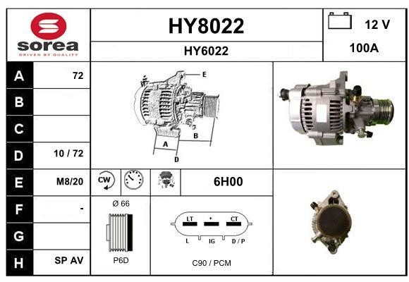 SNRA HY8022 Alternator HY8022: Buy near me in Poland at 2407.PL - Good price!