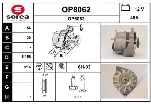 SNRA OP8062 Alternator OP8062: Buy near me in Poland at 2407.PL - Good price!