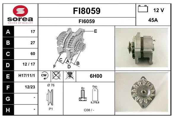 SNRA FI8059 Alternator FI8059: Buy near me in Poland at 2407.PL - Good price!