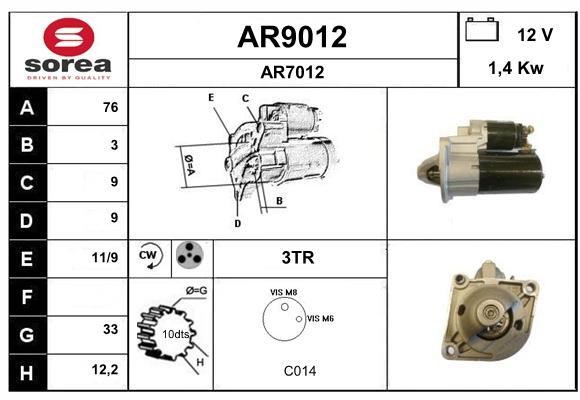 SNRA AR9012 Starter AR9012: Buy near me in Poland at 2407.PL - Good price!