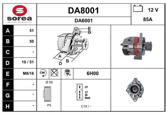 SNRA DA8001 Alternator DA8001: Buy near me in Poland at 2407.PL - Good price!