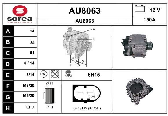 SNRA AU8063 Alternator AU8063: Buy near me in Poland at 2407.PL - Good price!