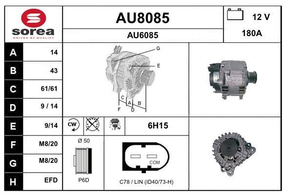 SNRA AU8085 Alternator AU8085: Buy near me in Poland at 2407.PL - Good price!