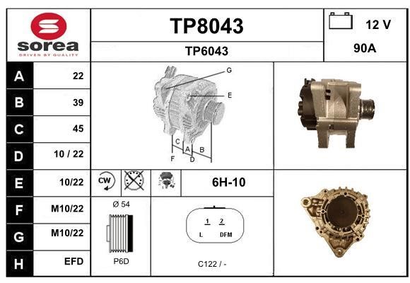 SNRA TP8043 Alternator TP8043: Buy near me in Poland at 2407.PL - Good price!