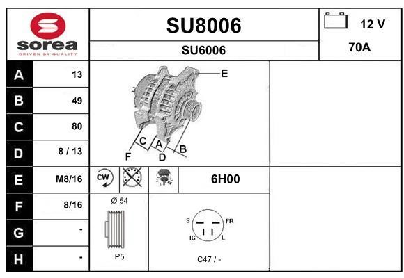 SNRA SU8006 Alternator SU8006: Buy near me in Poland at 2407.PL - Good price!