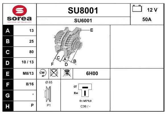 SNRA SU8001 Alternator SU8001: Buy near me in Poland at 2407.PL - Good price!