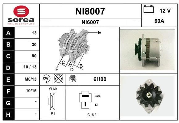 SNRA NI8007 Alternator NI8007: Buy near me in Poland at 2407.PL - Good price!