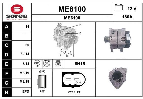 SNRA ME8100 Alternator ME8100: Buy near me in Poland at 2407.PL - Good price!