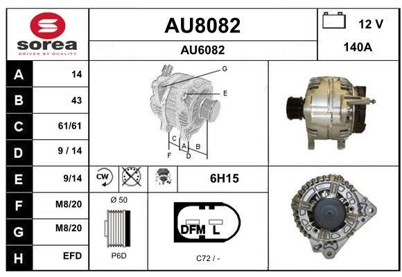 SNRA AU8082 Alternator AU8082: Buy near me in Poland at 2407.PL - Good price!