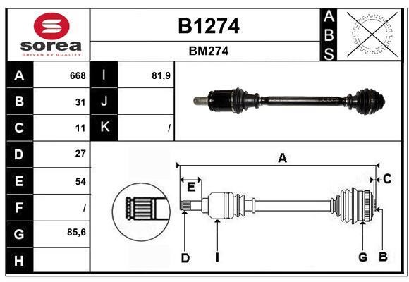 SNRA B1274 Drive shaft B1274: Buy near me in Poland at 2407.PL - Good price!