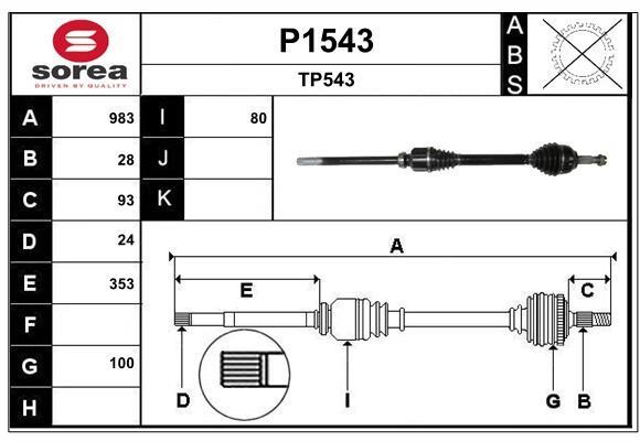 SNRA P1543 Drive shaft P1543: Buy near me in Poland at 2407.PL - Good price!