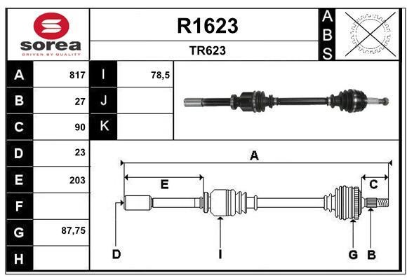 SNRA R1623 Drive shaft R1623: Buy near me in Poland at 2407.PL - Good price!