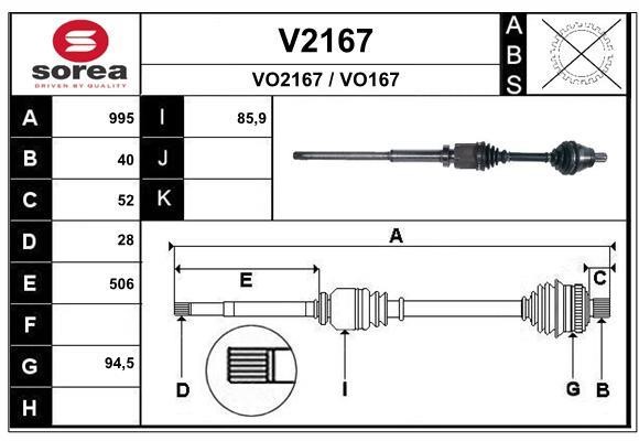 SNRA V2167 Drive shaft V2167: Buy near me in Poland at 2407.PL - Good price!