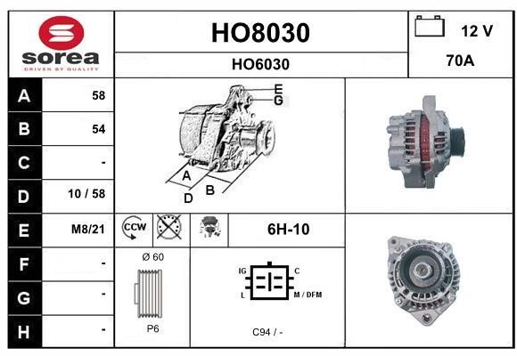 SNRA HO8030 Alternator HO8030: Buy near me in Poland at 2407.PL - Good price!