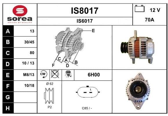 SNRA IS8017 Alternator IS8017: Buy near me in Poland at 2407.PL - Good price!
