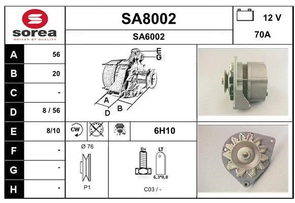 SNRA SA8002 Alternator SA8002: Buy near me in Poland at 2407.PL - Good price!