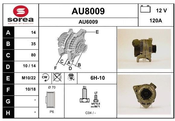 SNRA AU8009 Alternator AU8009: Buy near me in Poland at 2407.PL - Good price!
