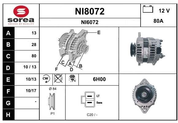 SNRA NI8072 Alternator NI8072: Buy near me at 2407.PL in Poland at an Affordable price!