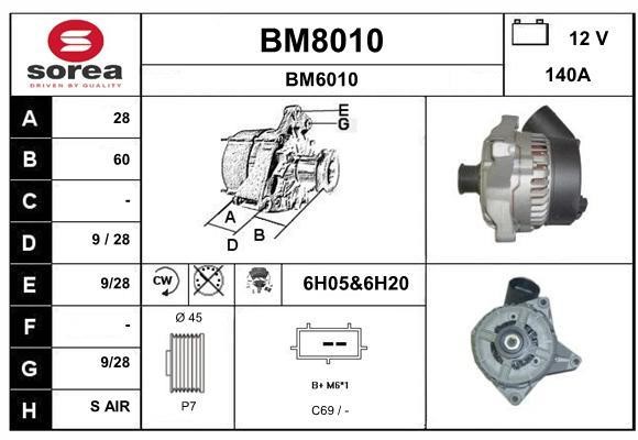 SNRA BM8010 Alternator BM8010: Buy near me in Poland at 2407.PL - Good price!