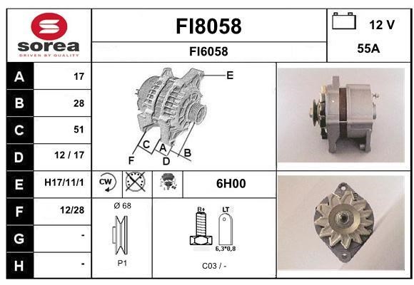 SNRA FI8058 Alternator FI8058: Buy near me in Poland at 2407.PL - Good price!