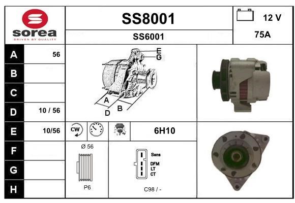 SNRA SS8001 Alternator SS8001: Buy near me in Poland at 2407.PL - Good price!
