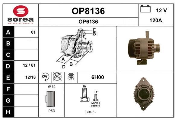 SNRA OP8136 Alternator OP8136: Buy near me in Poland at 2407.PL - Good price!