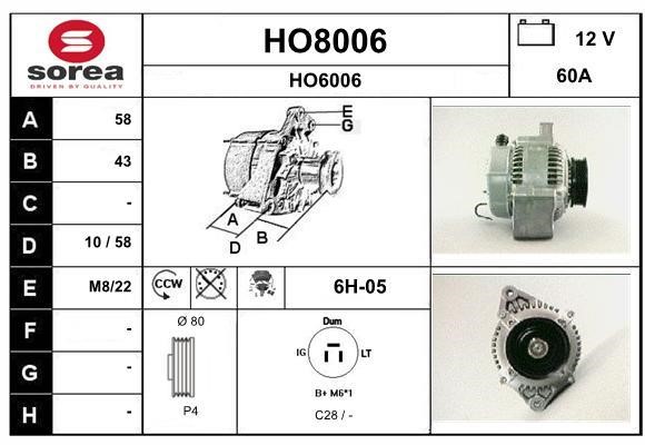 SNRA HO8006 Alternator HO8006: Dobra cena w Polsce na 2407.PL - Kup Teraz!