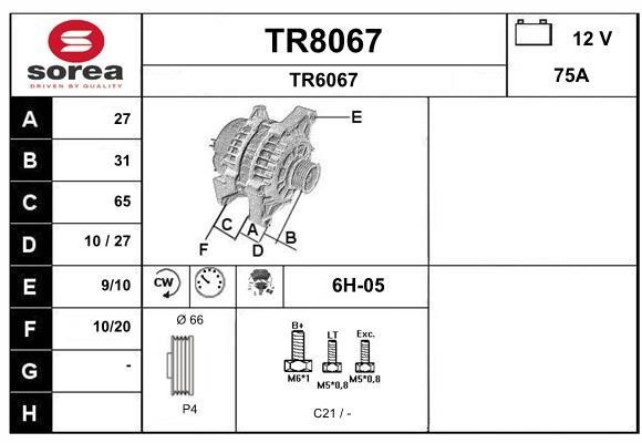 SNRA TR8067 Alternator TR8067: Buy near me in Poland at 2407.PL - Good price!