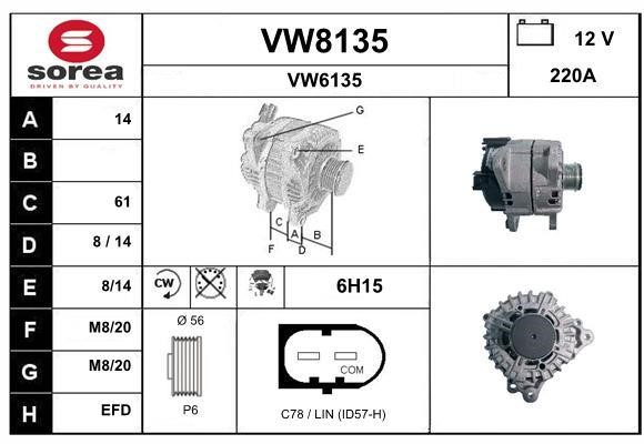 SNRA VW8135 Alternator VW8135: Buy near me in Poland at 2407.PL - Good price!