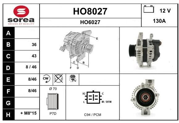 SNRA HO8027 Alternator HO8027: Buy near me in Poland at 2407.PL - Good price!